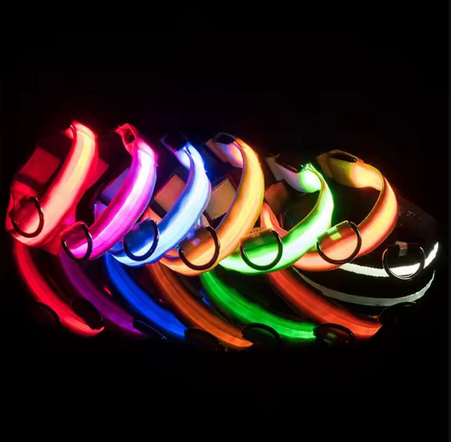 LED Glow-in-The-Dark Wholesale Reflective Light up Dog Collar Adjustable