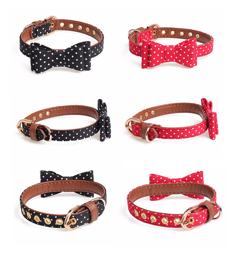 Hot Dots PU Dog Bandanas with Lead Pet Bowknots Collar
