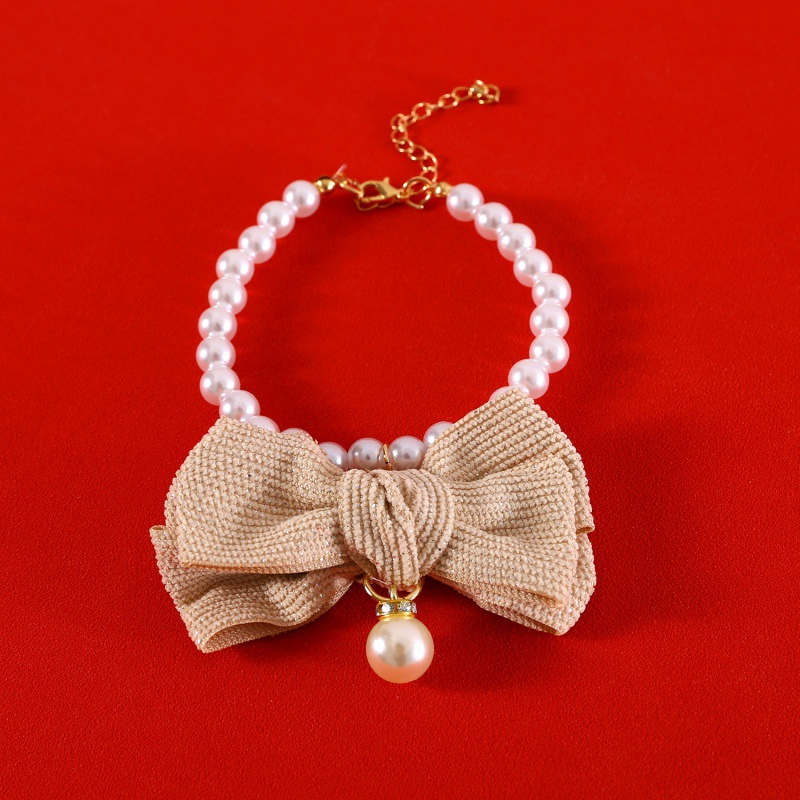 Dog Pearl Necklace Fancy Pearls Jewelry with Big Bows Charm Cute Collar