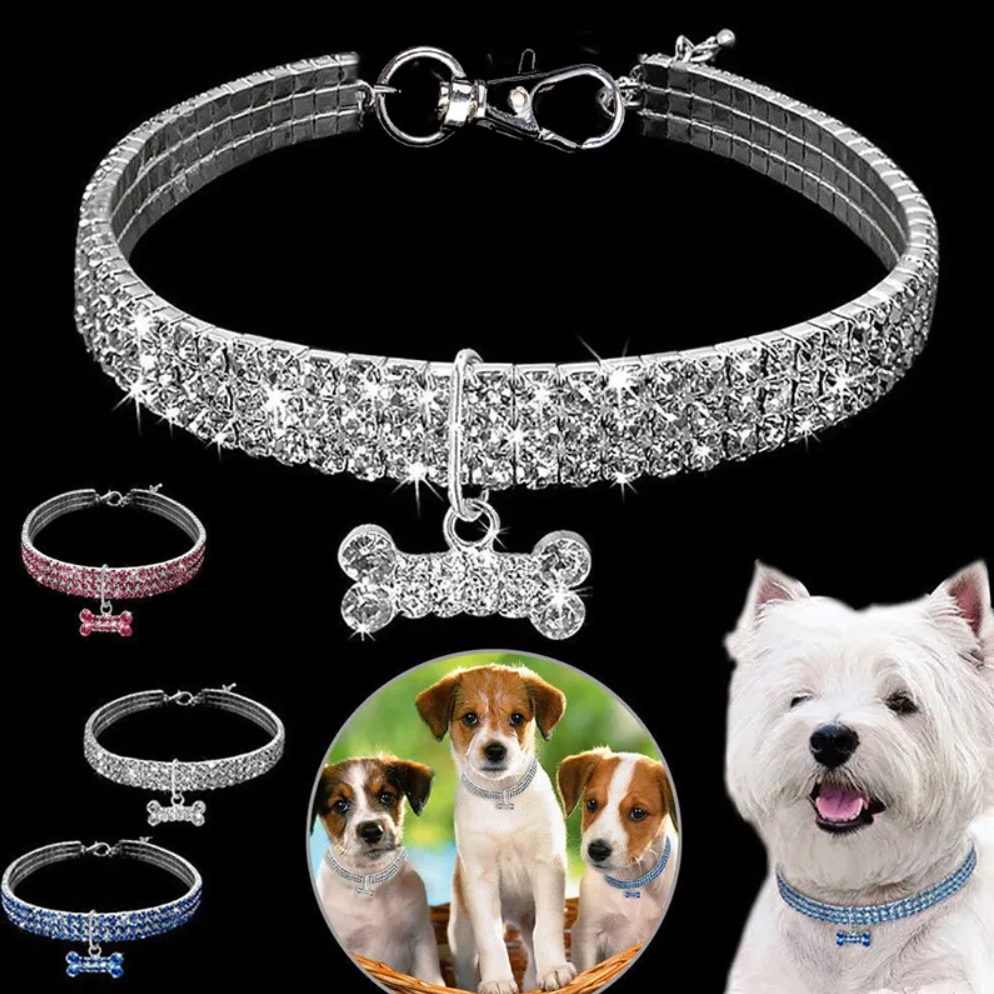 Personalized Wholesale Bling Crystal Dog Simple Designer Collar Diamond Puppy Pet Shiny Full Rhinestone Necklace