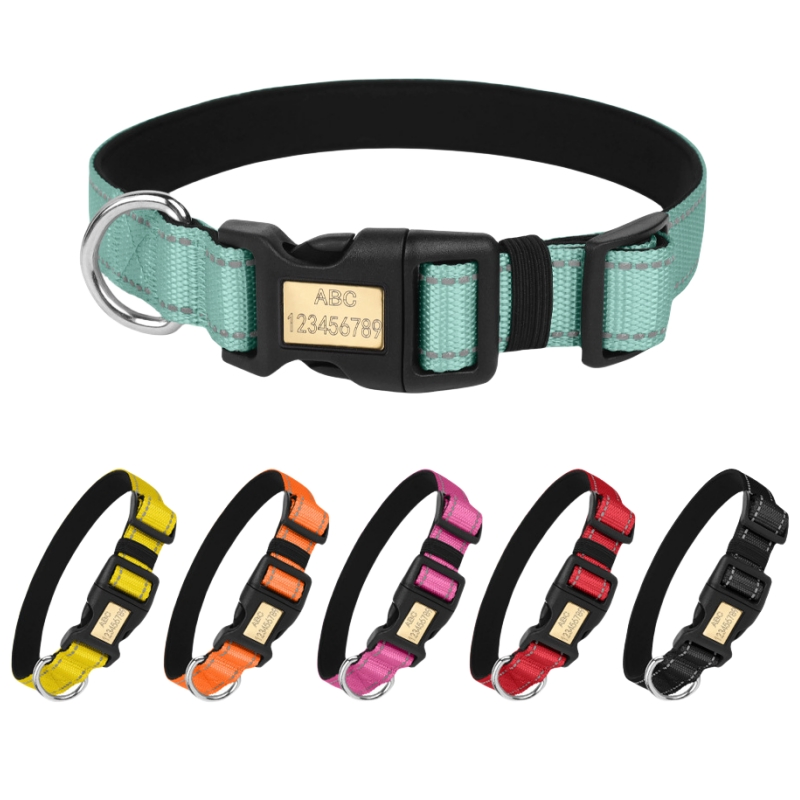 Anti-Escape Reflective Modern Luxury Soft Nylon Outdoor Anti-Lost Adjustable Engravable Dog Collar