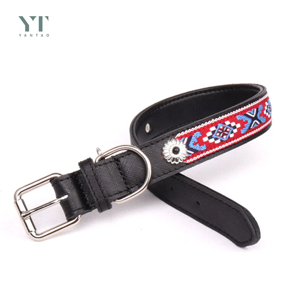 Wholesale Pet Products Custom Adjustable Bohemia Decoration Leather Dog Collar Luxury Design Personalized Nylon Fabric Pet Collar for Dogs
