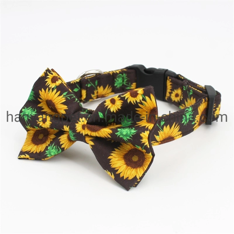 Hanyang OEM Pet Accessories Pet Product Custom Wholesale Floral Personalized Pet Bow Tie Dog Collar Set with Bandana