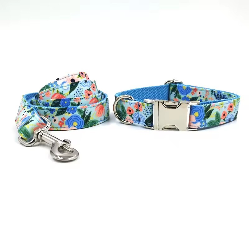 Customized Dog Collar Leash Set Fashion Print Dog Cooling Collar Luxury Training Collar Adjustable Dog Cotton Dog Collar