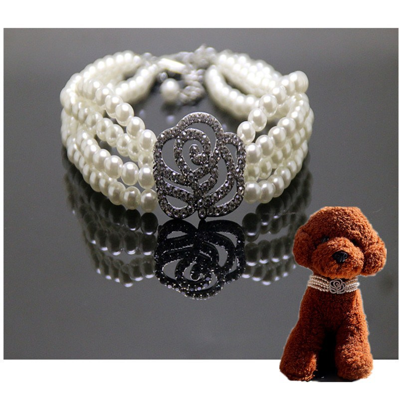 Rhinestone Jewelry Pet Collar Pendant Drilling Accessories White Pearl Necklaces