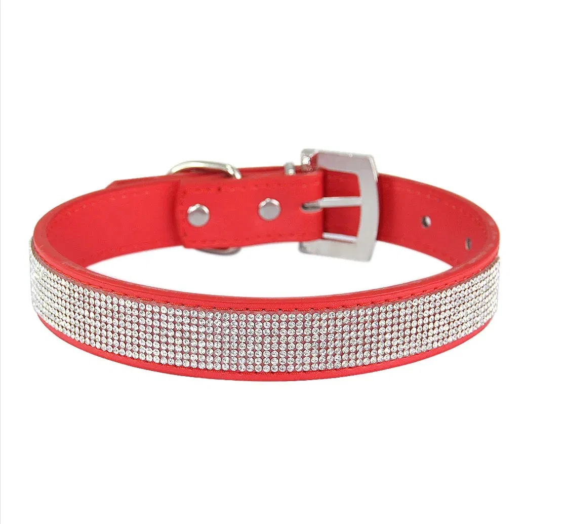 Hot Sale Luxury Pet Dog Collars Adjustable Bling Crytal Diamond PU Dog Collar