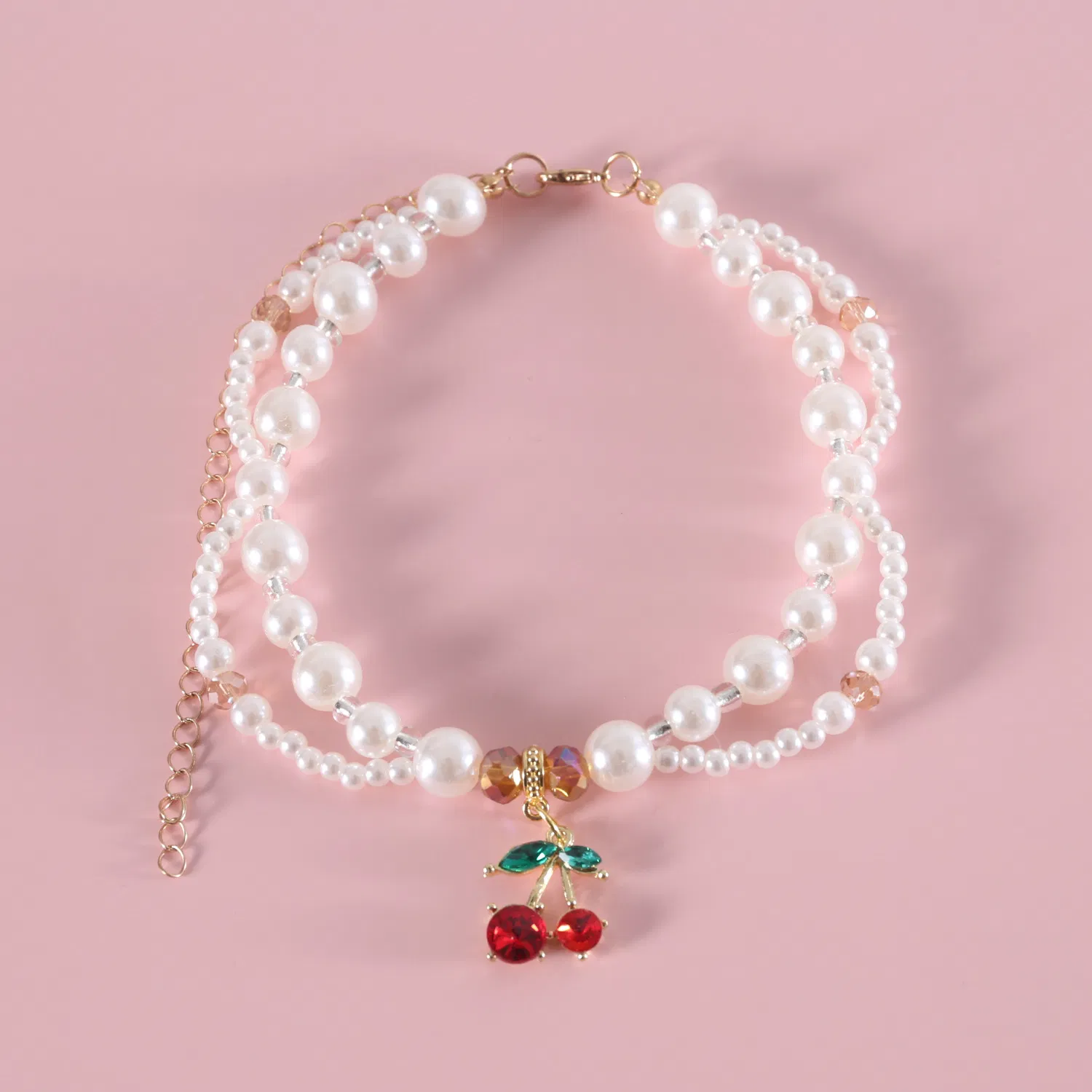 Multi-Layer Pearl Pet Bib Collar with Crystal Charms for Cats &amp; Small Dogs