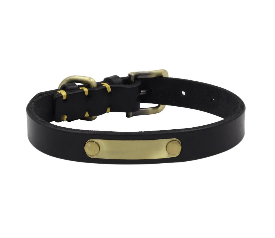 Personalized Strong Durable Genuine Leather Pet Dog Collar with Engraved Tag