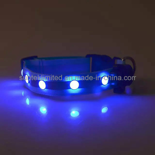 Custom Glowing Nylon LED Dog Collar with Gemstone USB Rechargeabel Flashing Dog Collar Dog Leash for Night Walking