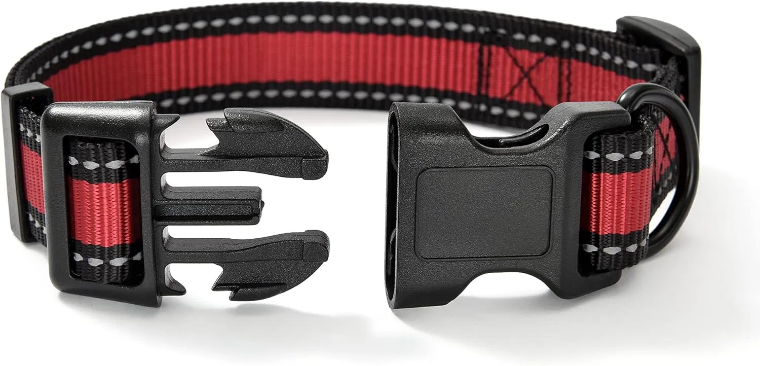 Custom Logo Reflective Polyester Pet Collars with D-Ring and Easy Buckle Release