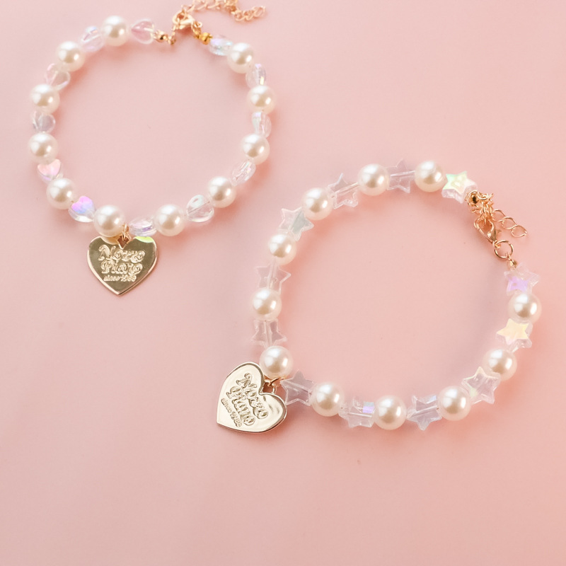 Pet Collar Kitten Dog Bell Pearl Necklace Chain Love Pentagon Star