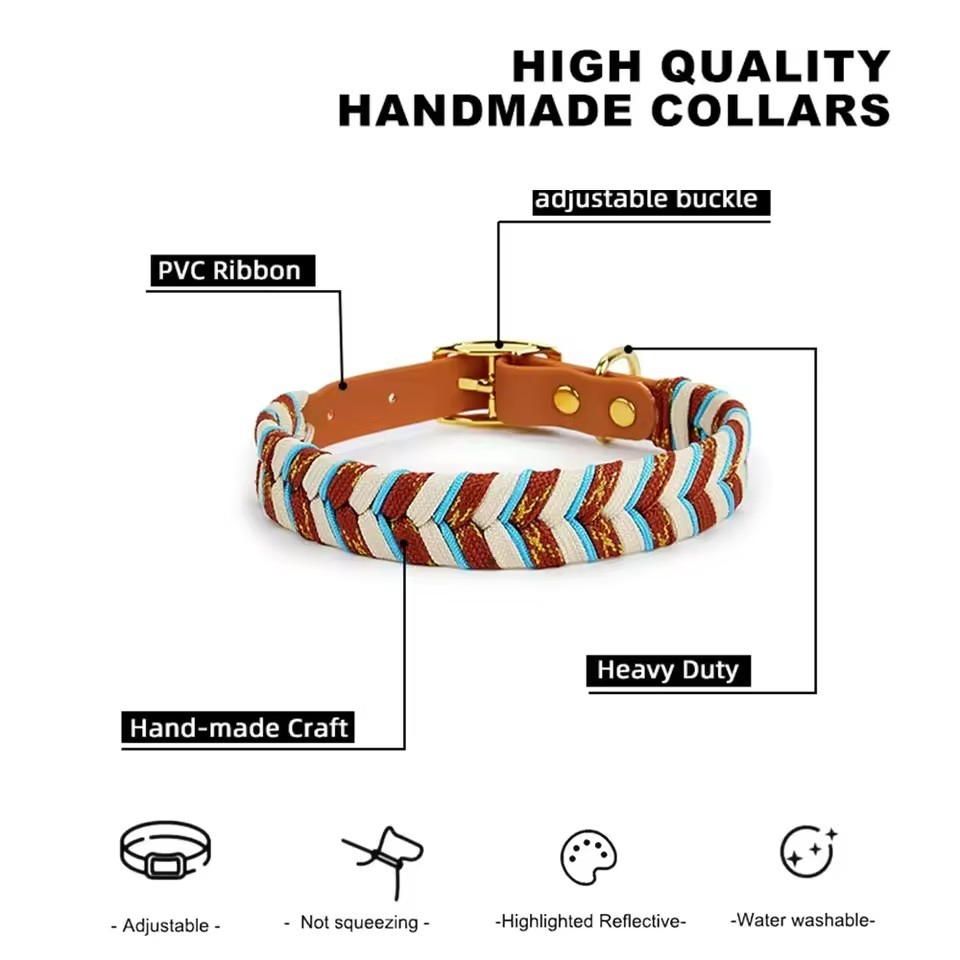 Premium Designer Durable Custom Logo Luxury Adjustable PVC Waterproof Pet Cat Dog Collar Charms Paracord Dog Collar
