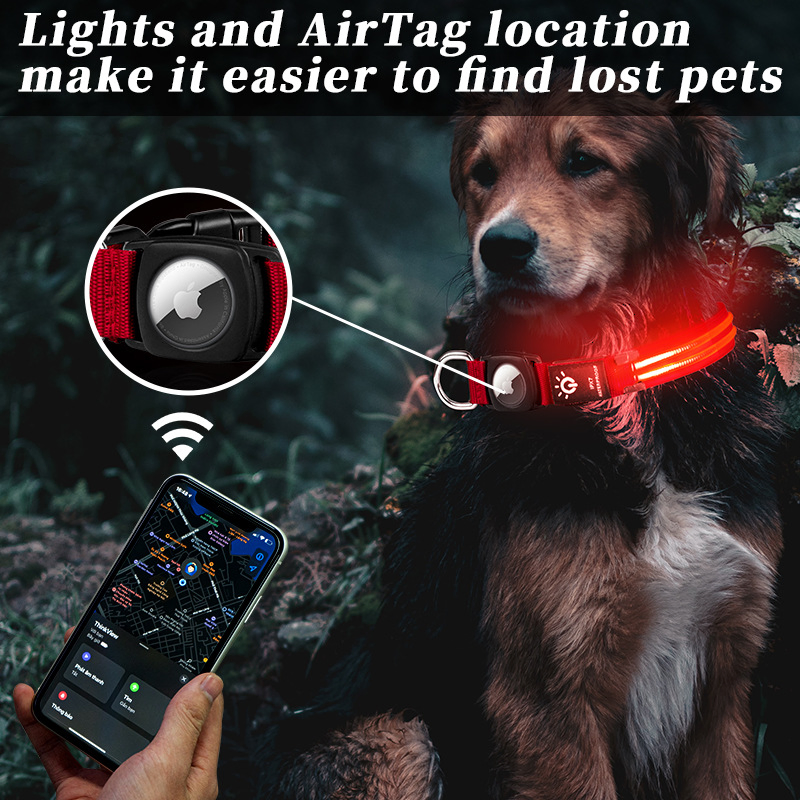 Light up Dog Collar at Night-LED Dog Collar Adjustable-Lighted Dog Collar Rechargeable Waterproof-Dog Lights for Night Walking-Glow in The Dark Dog Collars