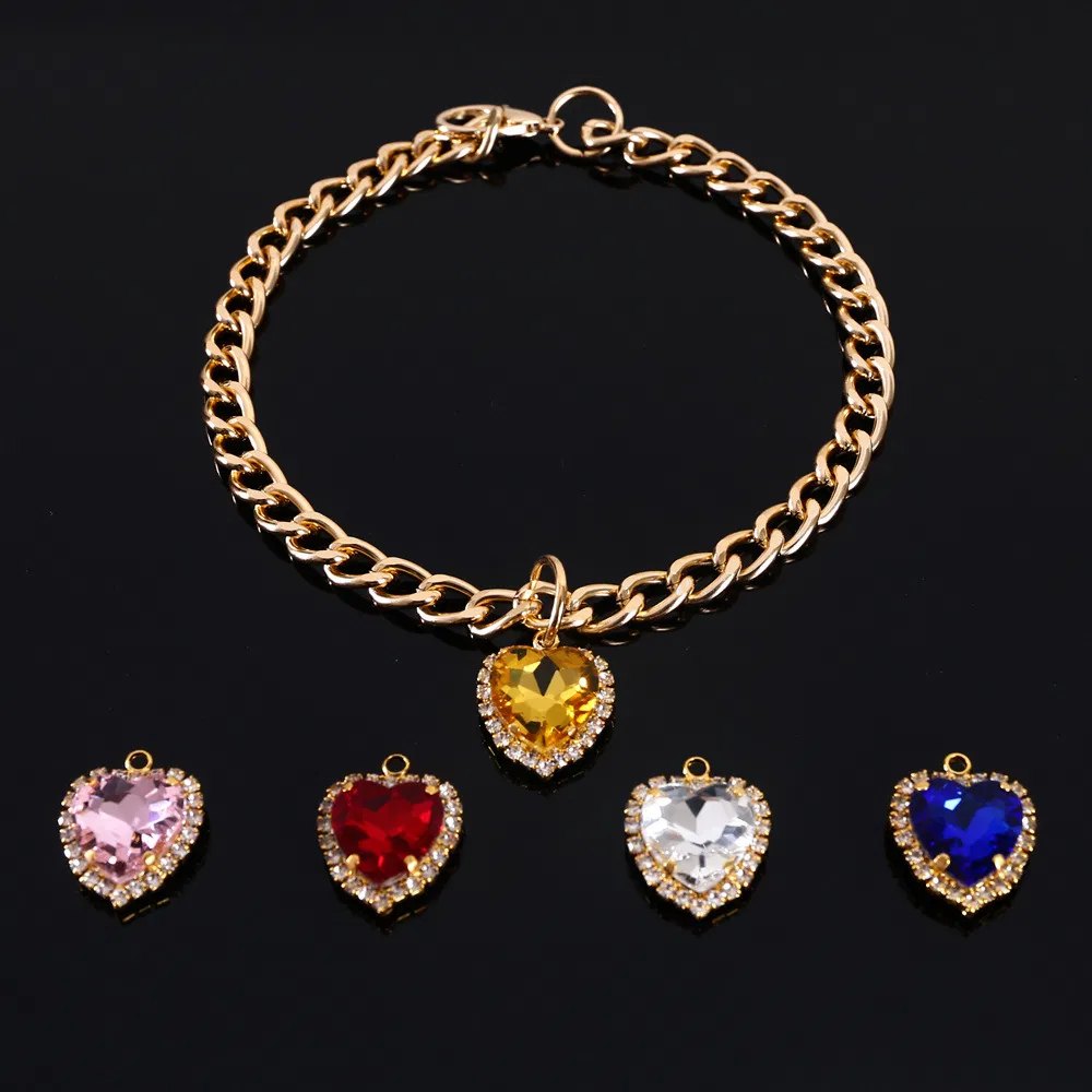 Pet Cat Dog Princess Metal Love Rhinestone Gemstone Adjustable Collar Colorful Necklace