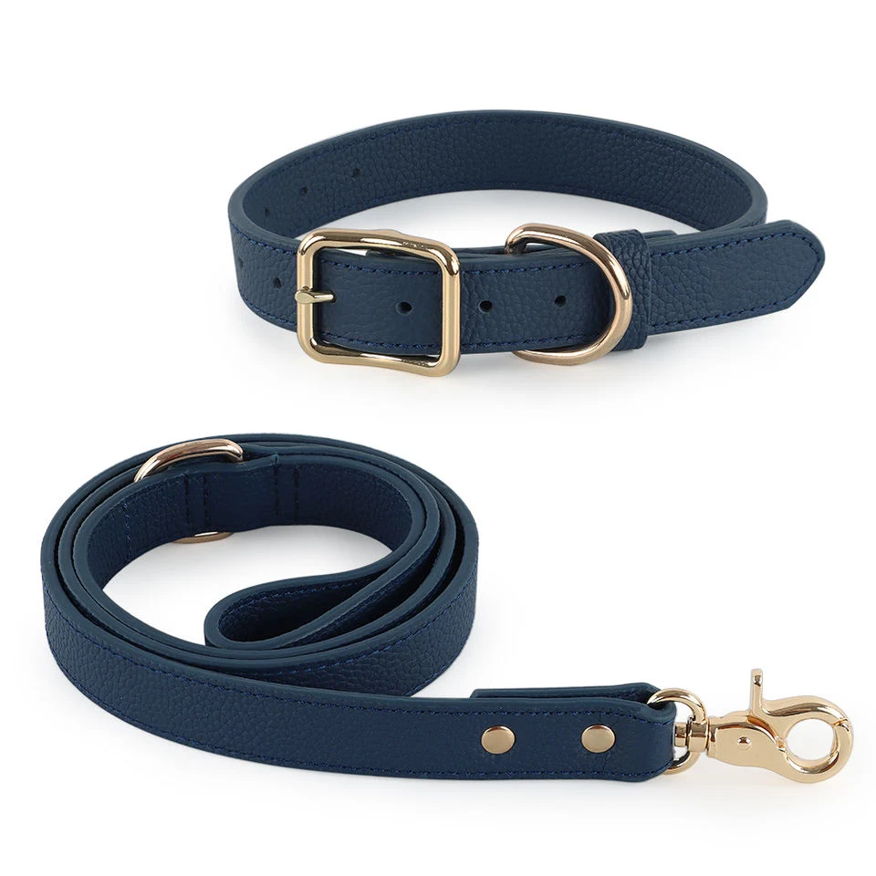 Popular Handmade Custom Color Logo Design Premium Luxury Vegan Genuine Leather Dog Collar and Leash Set