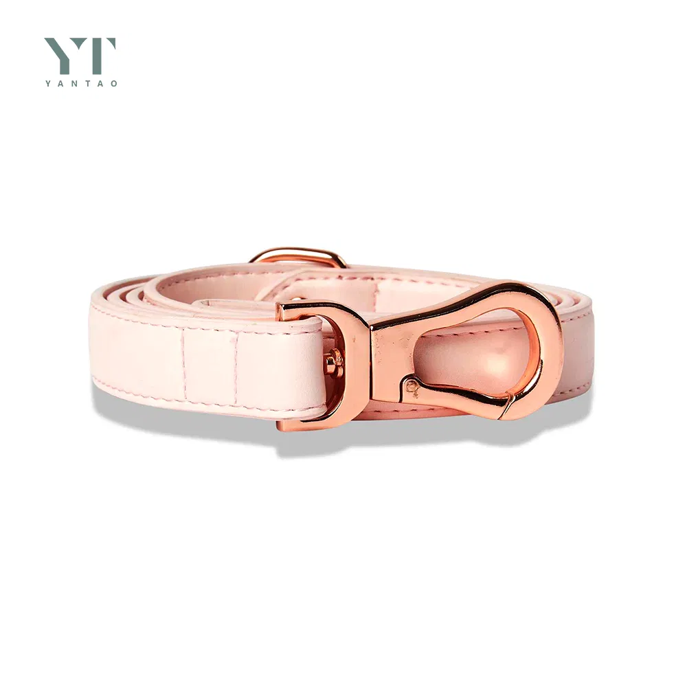 Hot Selling Pet Products Design Pink Vegan Leather Pet Collar and Leash Set Luxury Custom Leather Pet Collar with Rose Metal Buckle
