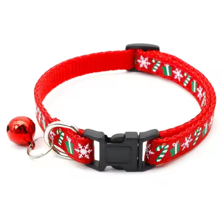 Christmas Tree Print Dog &amp; Cat Necklace Small Pet Collar with Cute Bell for Christmas Decorations Fashion Dog Collar