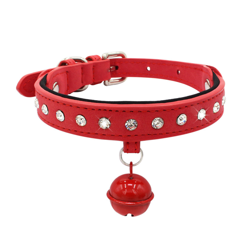Custom Personalized Waterproof Pet Collar Luxury Diamond Red Bling Crystal Rhinestones Leather Dog Collar with Bell