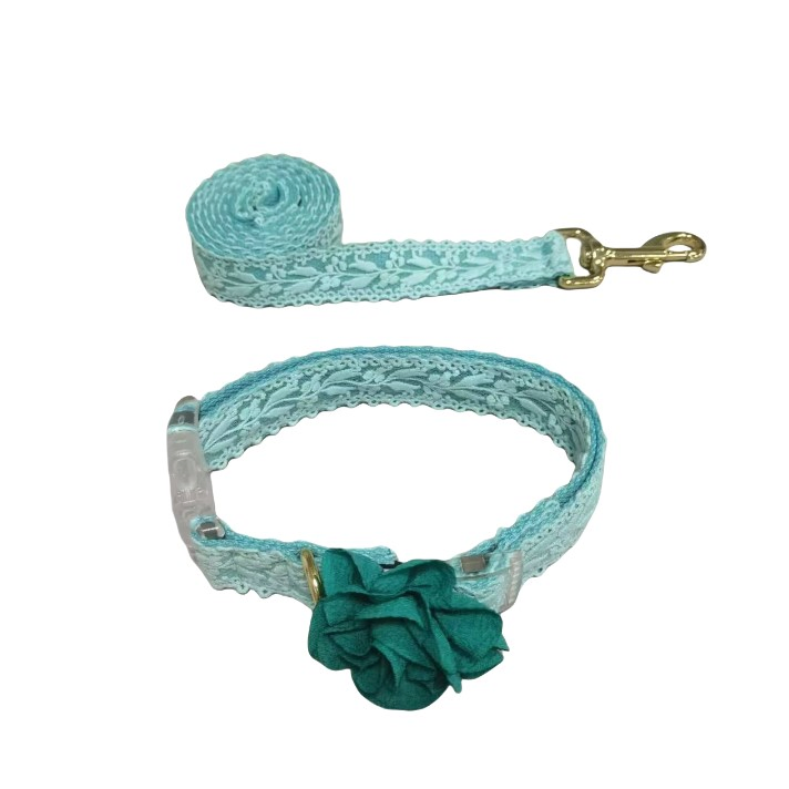Custom Cotton Dog Collar Leash Set with Embroidery Soft Padded Personalized Flower