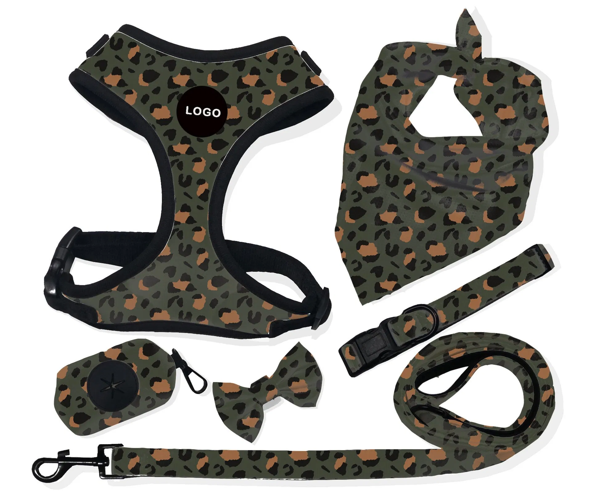 Custom Design Soft Padded Sublimation Printed Pet Dog Harness Set Pet Neoprene Neck Adjustable Dog Harness