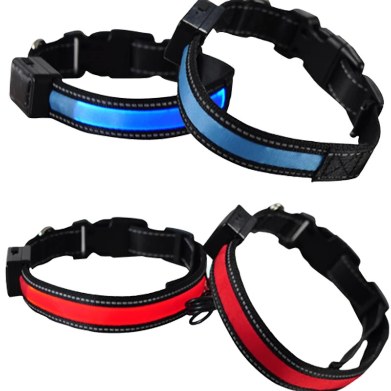 Use Solar Panel USB Charging Luminous Dog Collar Logo Adjustable Luminous Pet Nylon Dog Collar