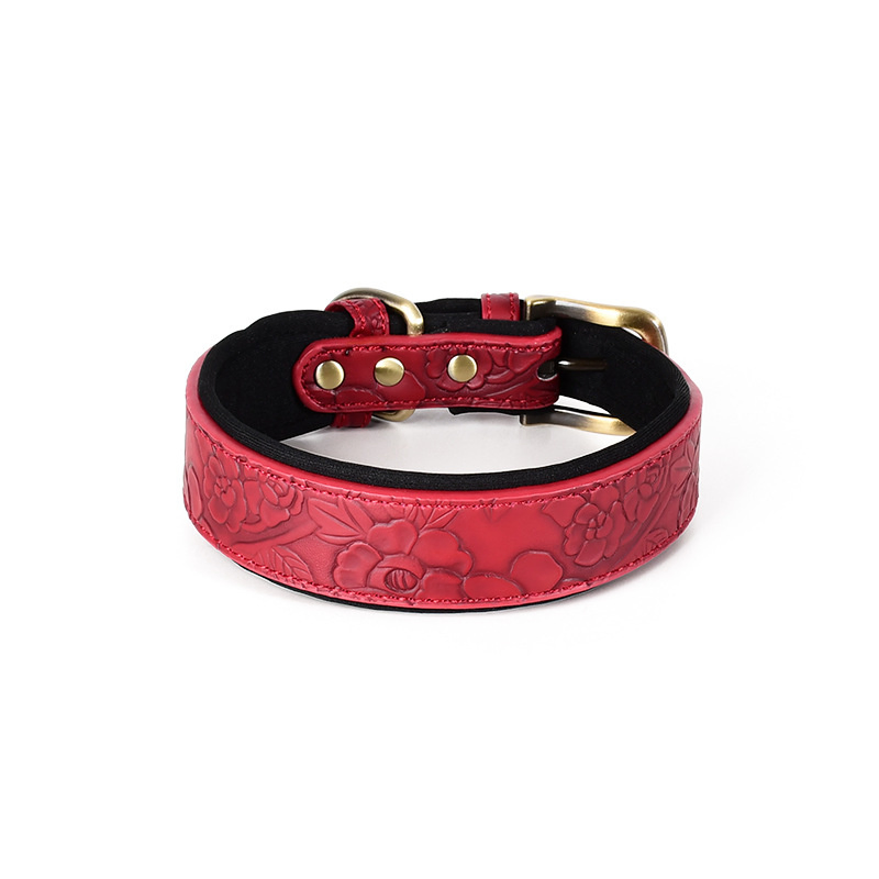 Vintage Style Leather Dog Collar with Durable Metal Hardware