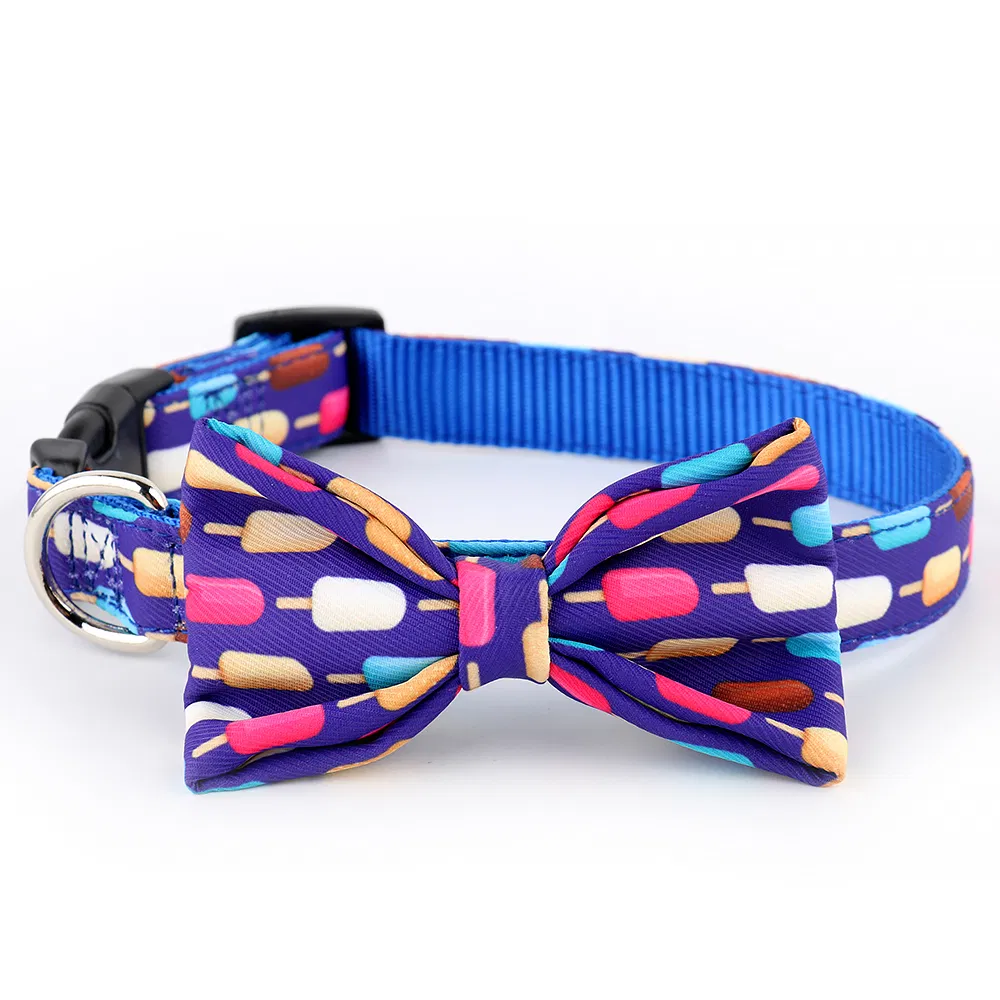 Custom Pattern Dog Accessories Polyester Dog Pets Collar with Bowknot/Factory Price/Pet Accessory