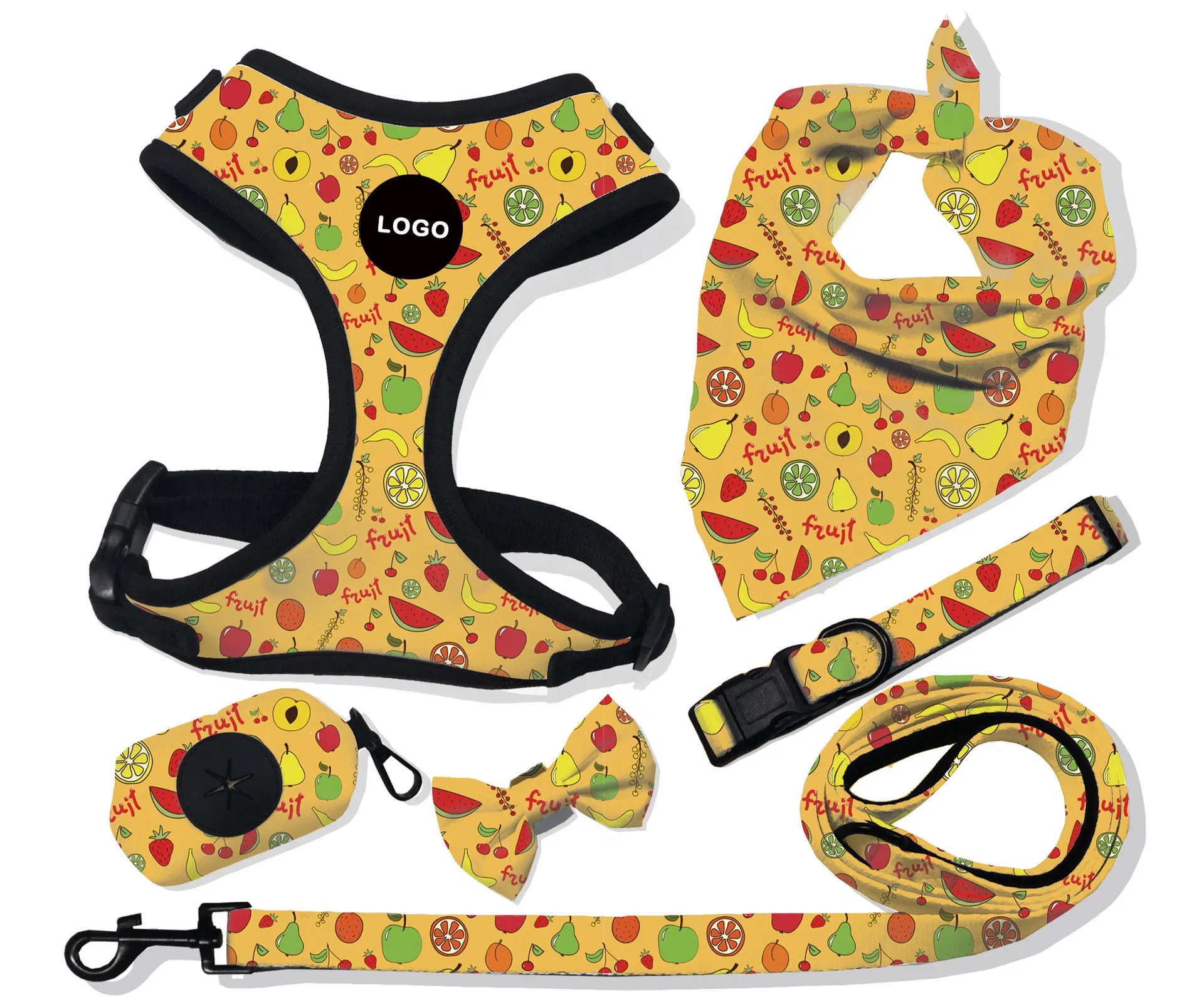 Custom Design Soft Padded Sublimation Printed Pet Dog Harness Set Pet Neoprene Neck Adjustable Dog Harness