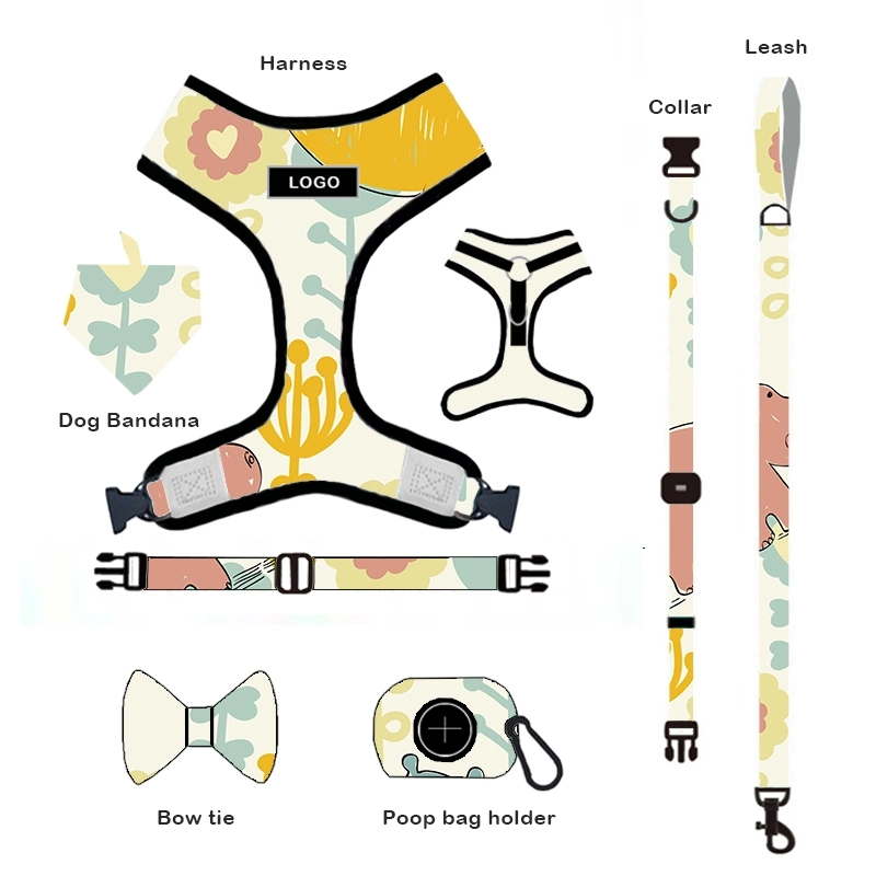 Custom Logo Dog Harness Leash Collar Dye Sublimation Printing Pet Lead Harness