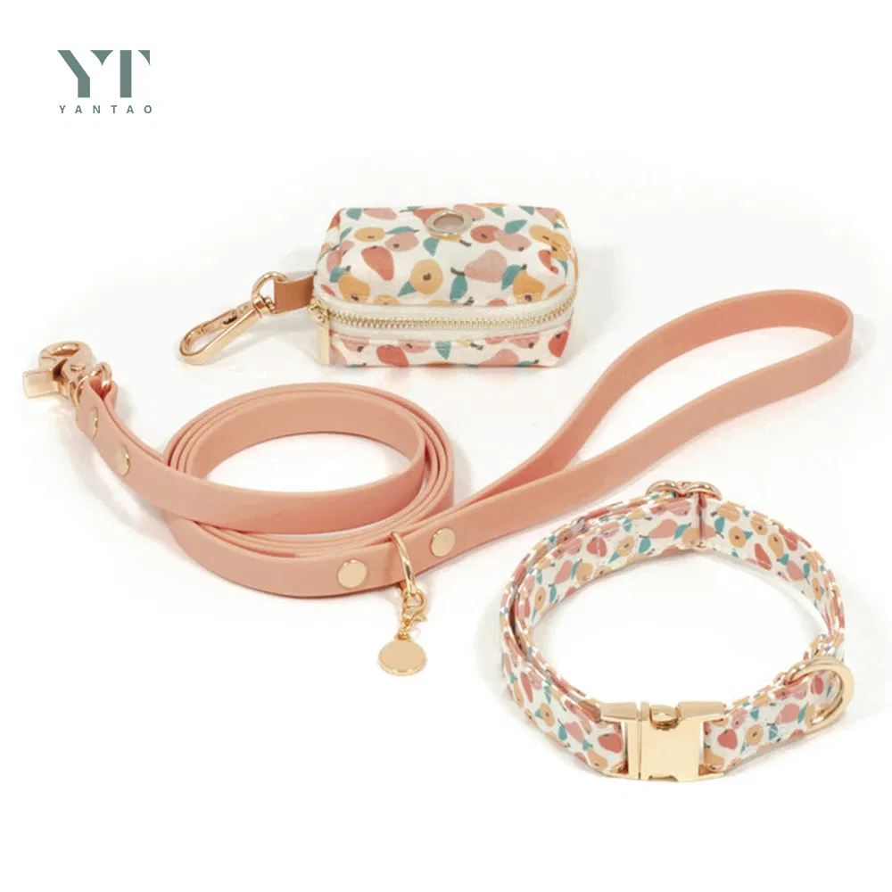 2023 New Pet Products PVC Waterproof Durable Dog Leash Set Custom Patterned Pet Collar and Matching Pet Poop Bags Adjustable Dog Collar with Tags