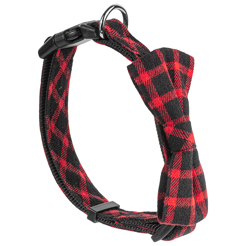 China Pet Supply Dog Products Black POM Buckle Plaid Dog Collar with Bowknot Bowtie