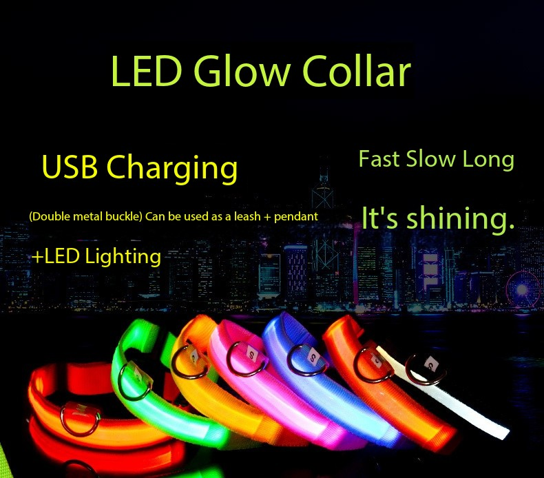 Dog Luminous Collar, USB Charging Neck Ring, Nylon Ribbon Mesh Collar, LED Pet Dog Luminous Pet Collar