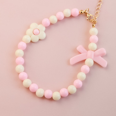 Pet Collar Kitten Dog Pearl Necklace Jewelry Flower Bow Macaron