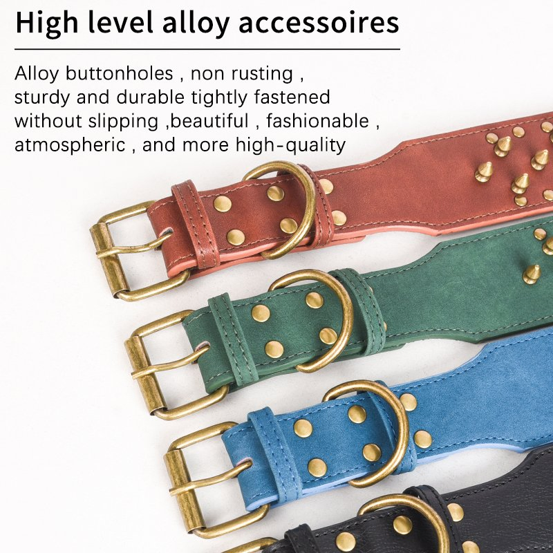 PU Dog Collar Solid Pattern with Rivet Decoration Durable Strong Punk Style for Large Medium Dogs Training Collars