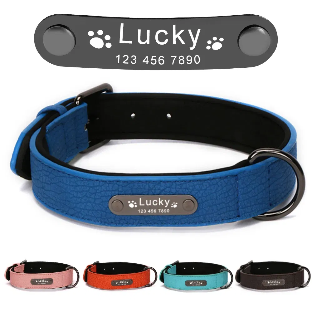 8 Colors Personalized Leather Dog Collar, Durable Pet Accessories for Pitbull &amp; Medium Large Dogs