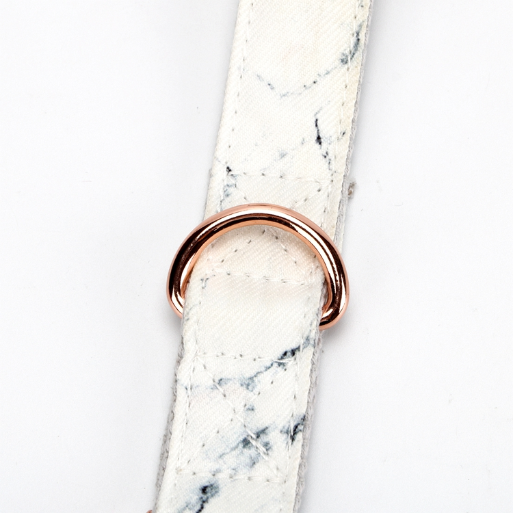 Hot Sell Cotton Gray Marble Printed Dog Collar with Rose Gold Buckle