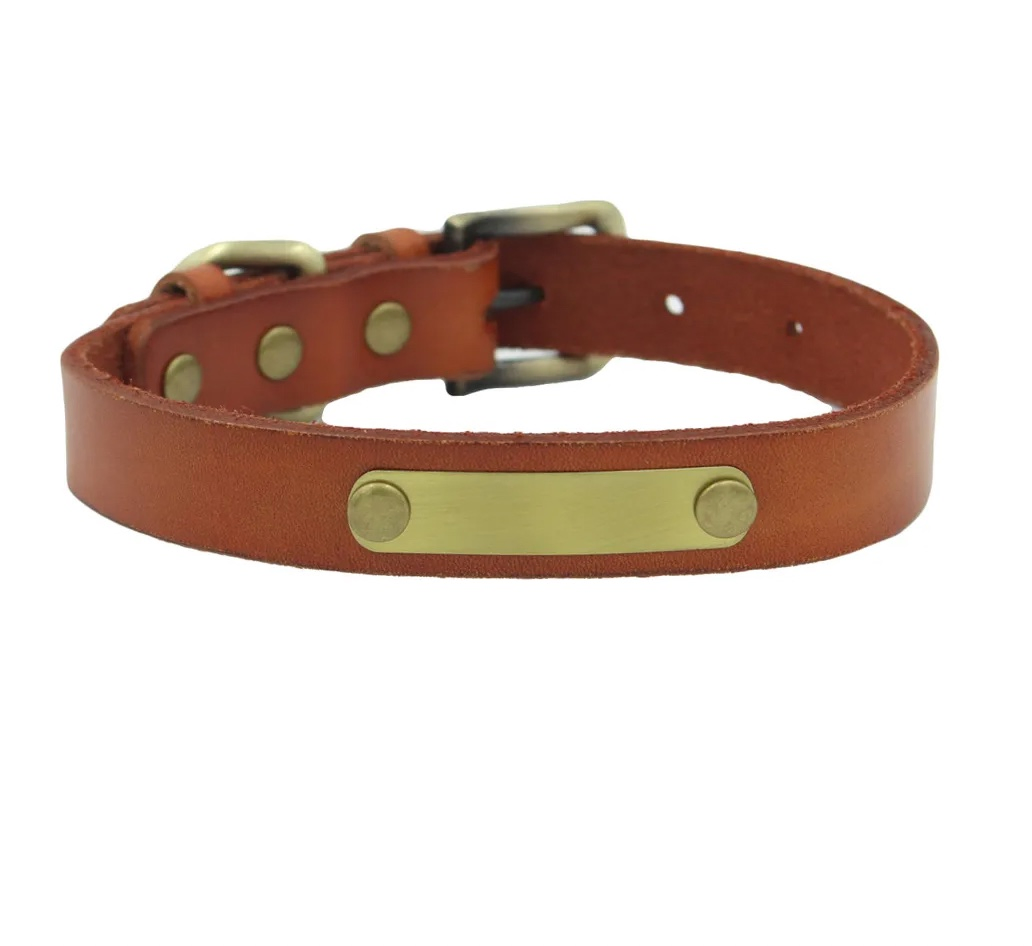 Personalized Strong Durable Genuine Leather Pet Dog Collar with Engraved Tag