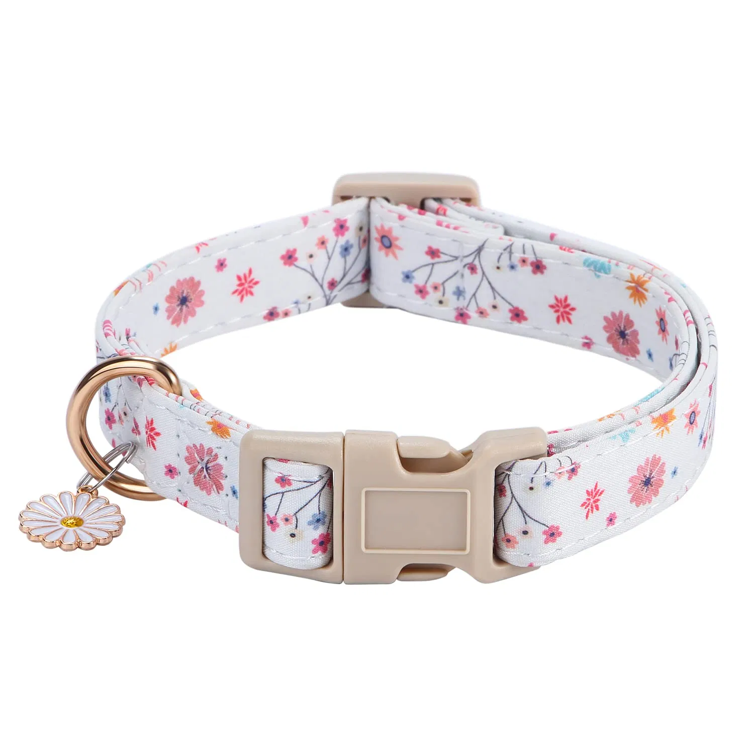 Dog Collar with Quick-Release Buckle Colorful Flowers Soft Adjustable Pet Collar