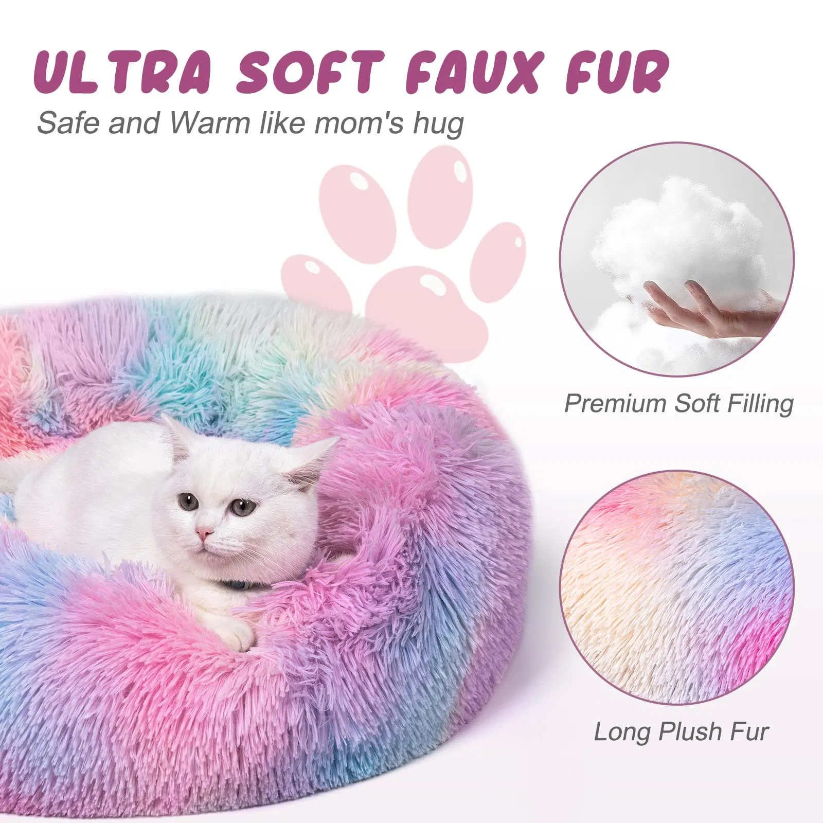 Somkaco Washable Dog Mat Shaggy Model Round Cat Bed Calming Pet Bed