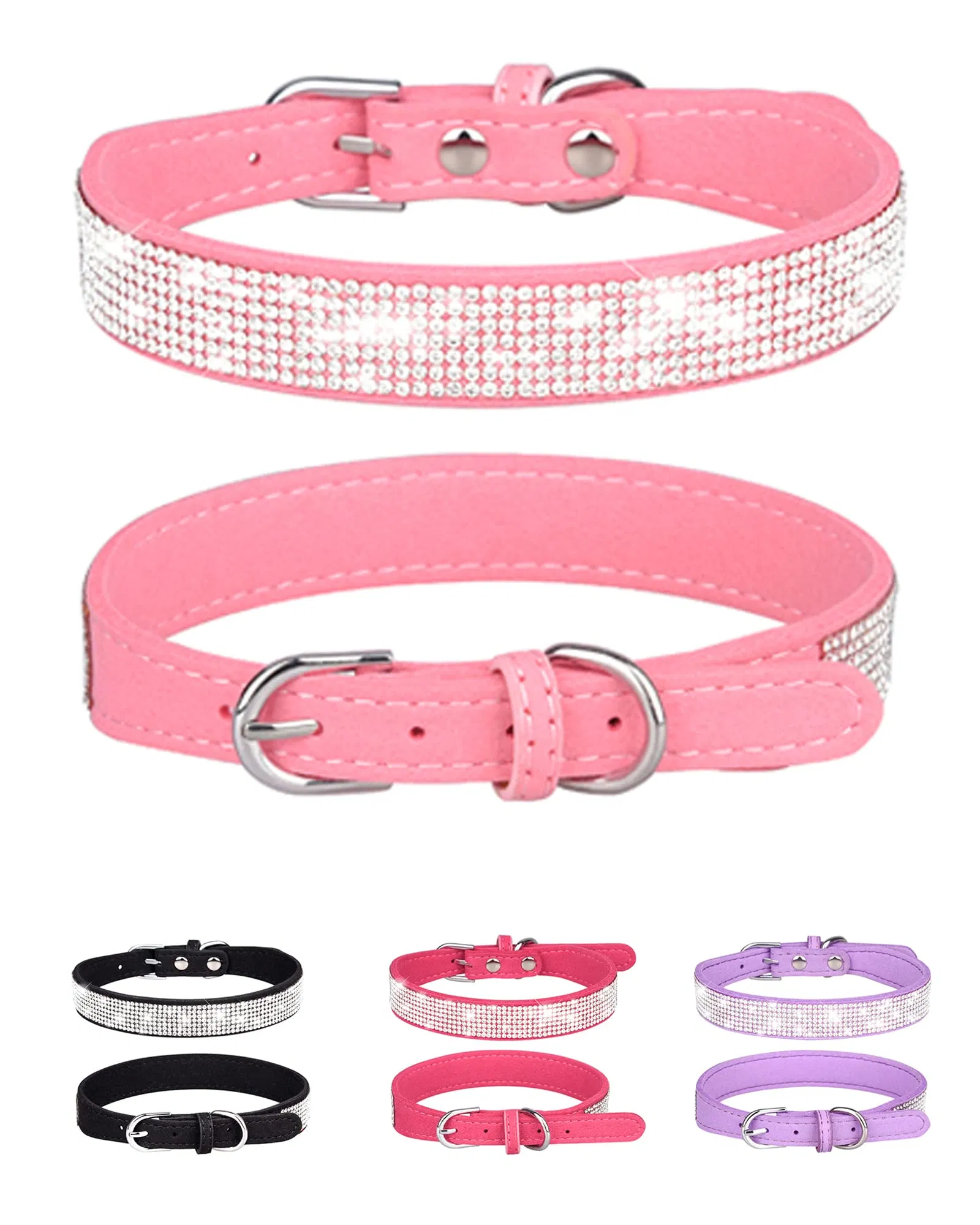 Dog Collar for Small Dogs Adjustable Leather Suede Bling Dog Collars