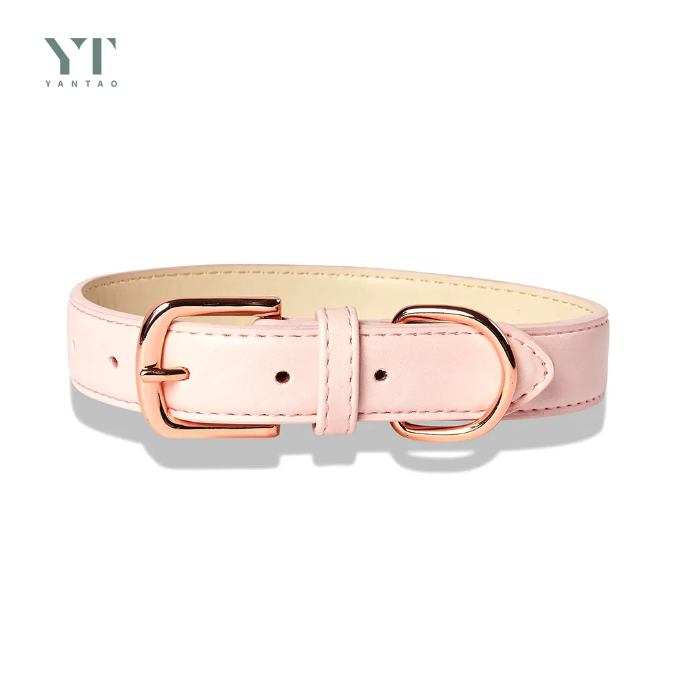 Hot Selling Pet Products Design Pink Vegan Leather Pet Collar and Leash Set Luxury Custom Leather Pet Collar with Rose Metal Buckle