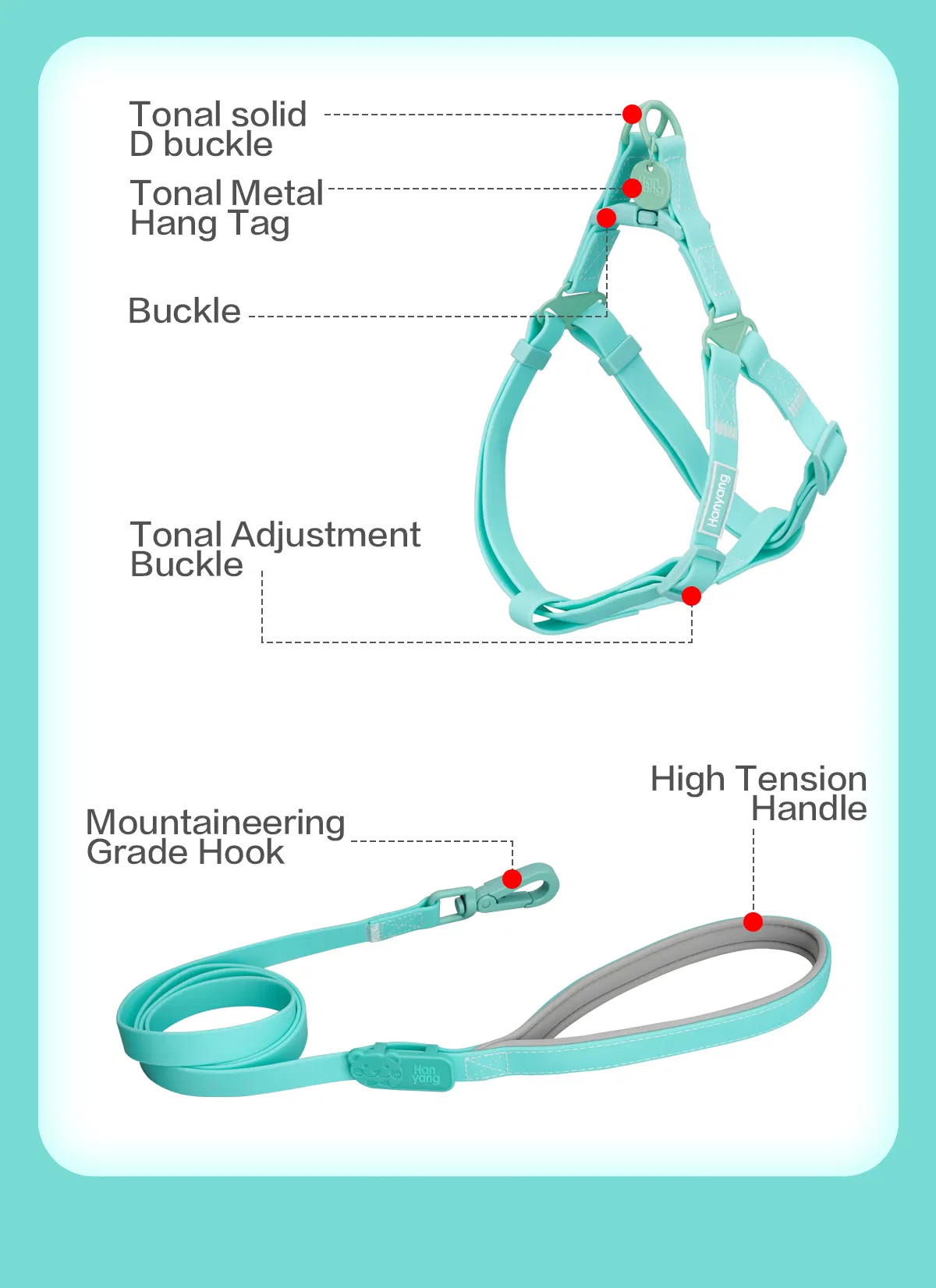 Hanyang Luxury Custom Pet Harnesses Collar Leash Adjustable No Pull Step in Dog Strap Harness Biothean Waterproof PVC Dog Harness