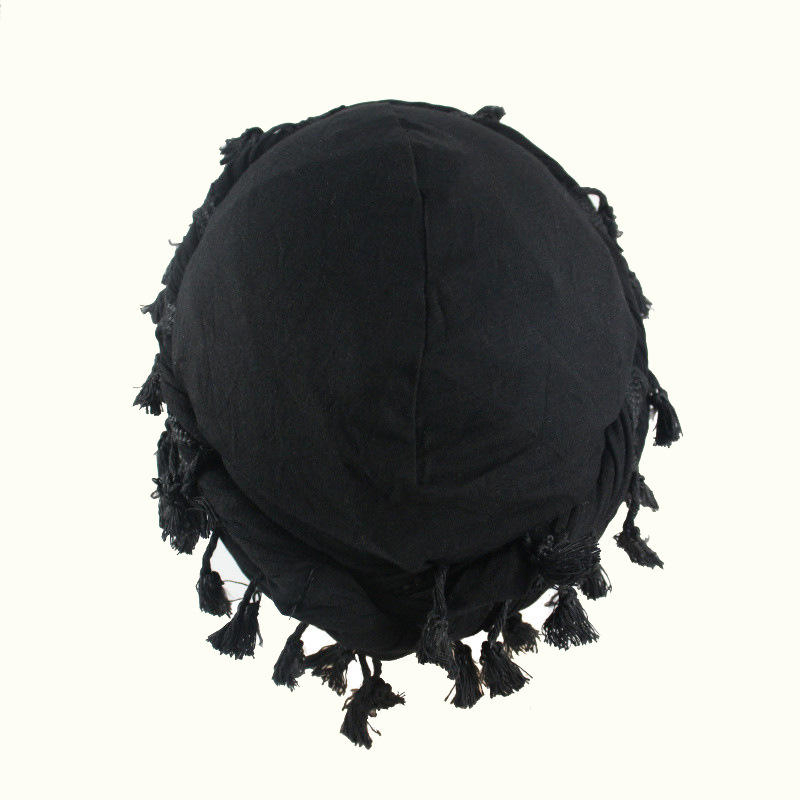 Street Style Hip Pop Mens Dreadlock Double Layered Satin Silk Lined Halo Turban Durag Skull Cap with Tassels