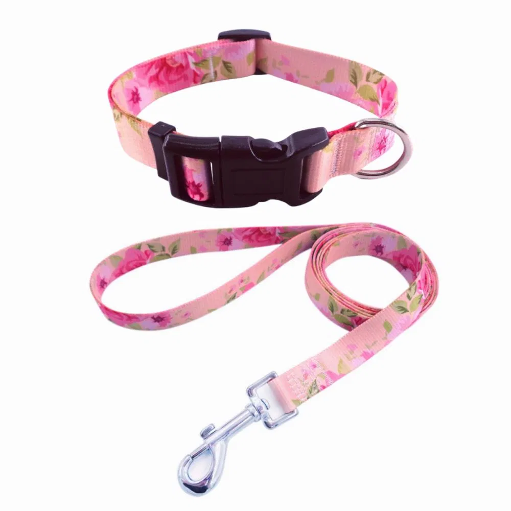 Flower Printing Pet Collars with Custom Pattern and Colours for Small Medium Large Animal Leas Kit Puppy Dog Collar