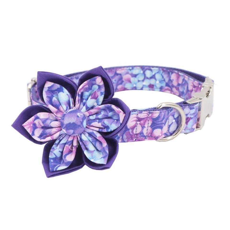 Cute Girl Dog Collars with Bow Multiple Floral Patterns Female Pet Dog Collars with Adjustable Safety Metal for Wedding Holiday