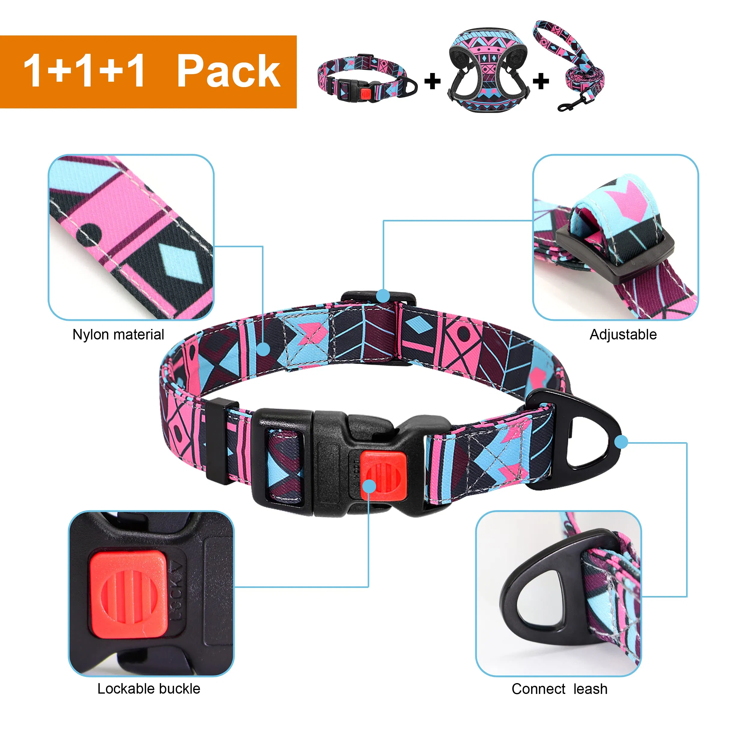 Factory Price Pet Toys Custom Logo Customized Pattern Adjustable Soft Mesh Padded Reversible Dog Harness