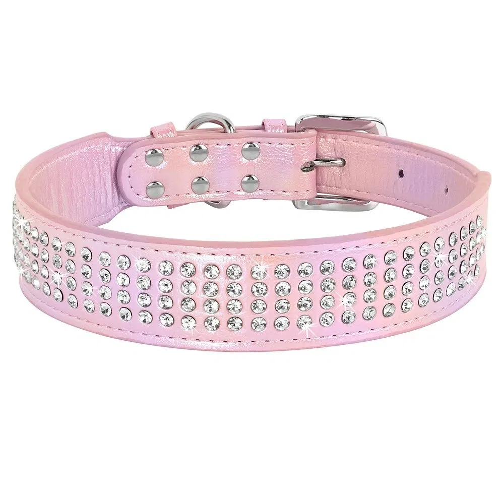 Luxury Leather Colorful Pet Collar Padded Bling Diamonds Rhinestone Dog Collar