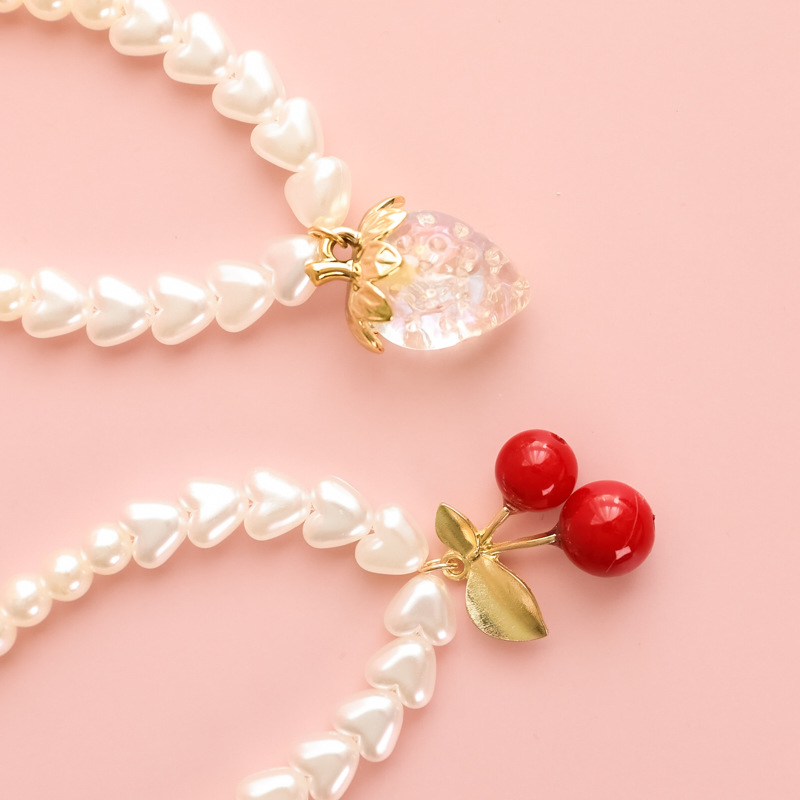 Pet Collar Cat Dog Pearl Necklace Ornament Love Flower Cherry Strawberry