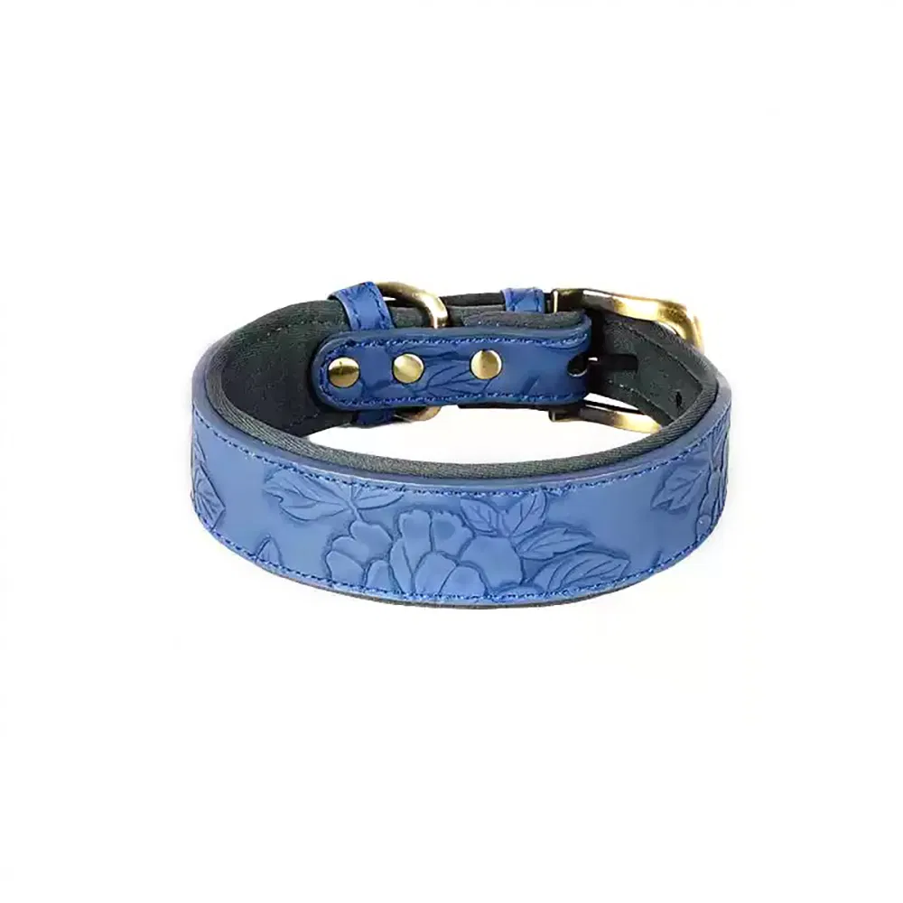 Adjustable Embossing Print Leather Dog Collar with Soft Neoprene Padded Comfort and Fashion for Daily Training Patrol Hiking