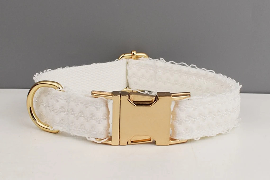 Custom White Lace Personalized Fancy Wedding Dog Collar or Dog Flower